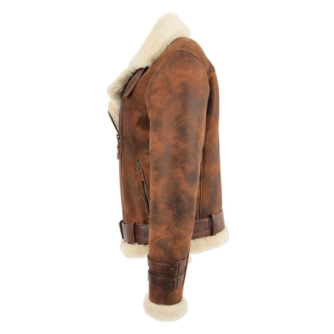 Womens Sheepskin Aviator Cross Zip Pilot Jacket Lena Vintage Brown