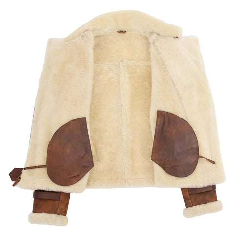 Womens Sheepskin Aviator Cross Zip Pilot Jacket Lena Vintage Brown