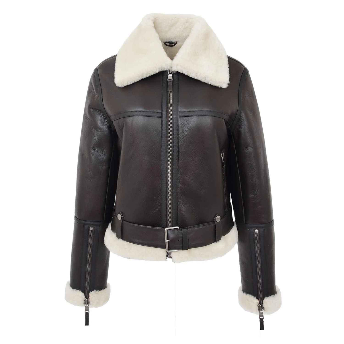 Womens Sheepskin Aviator RAF Pilot Jacket Elsie Brown White