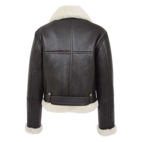 Womens Sheepskin Aviator RAF Pilot Jacket Elsie Brown White