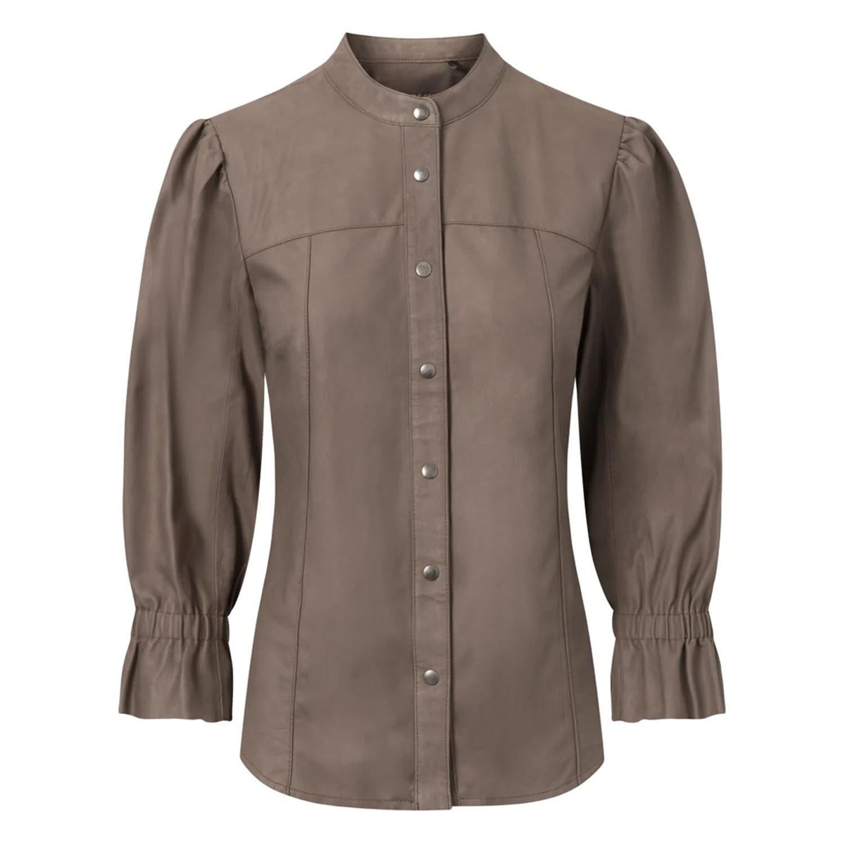 Women's Leather Shirt with Details Mud Grey