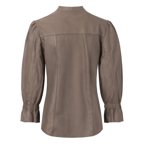 Women's Leather Shirt with Details Mud Grey