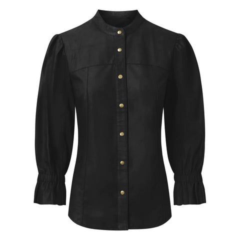 Women's Leather Shirt with Details Nero Black