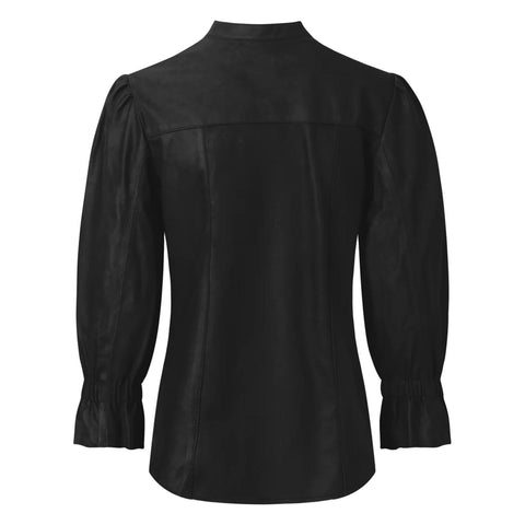 Women's Leather Shirt with Details Nero Black