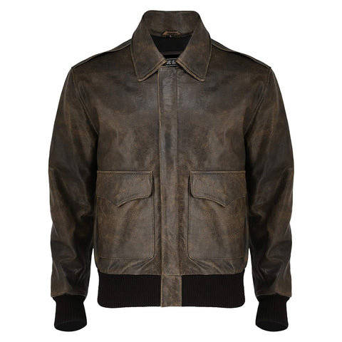 A2 Aviator Flight Jacket For Men Real Cowhide Distressed Leather Jacket