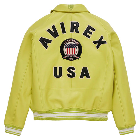 Men's Avirex Leather Jacket Iconic Avirex Jacket (Yellow Green)