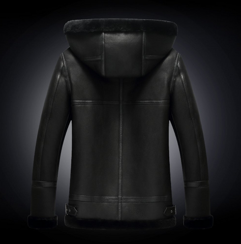 Mens RAF Sheepskin Jacket With Removable Hood Black