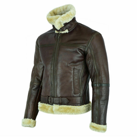 B3 Bomber Jacket For Men Real Sheepskin RAF Leather Jacket