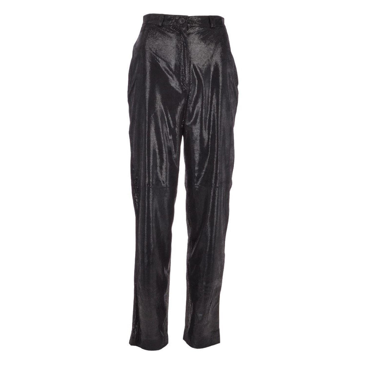 Womens Black Leather Trousers in Snake Print