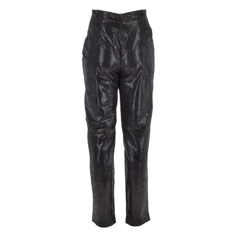 Womens Black Leather Trousers in Snake Print