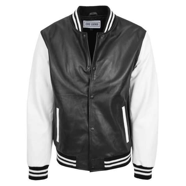Leather College Boy Varsity Jacket Garry Black White
