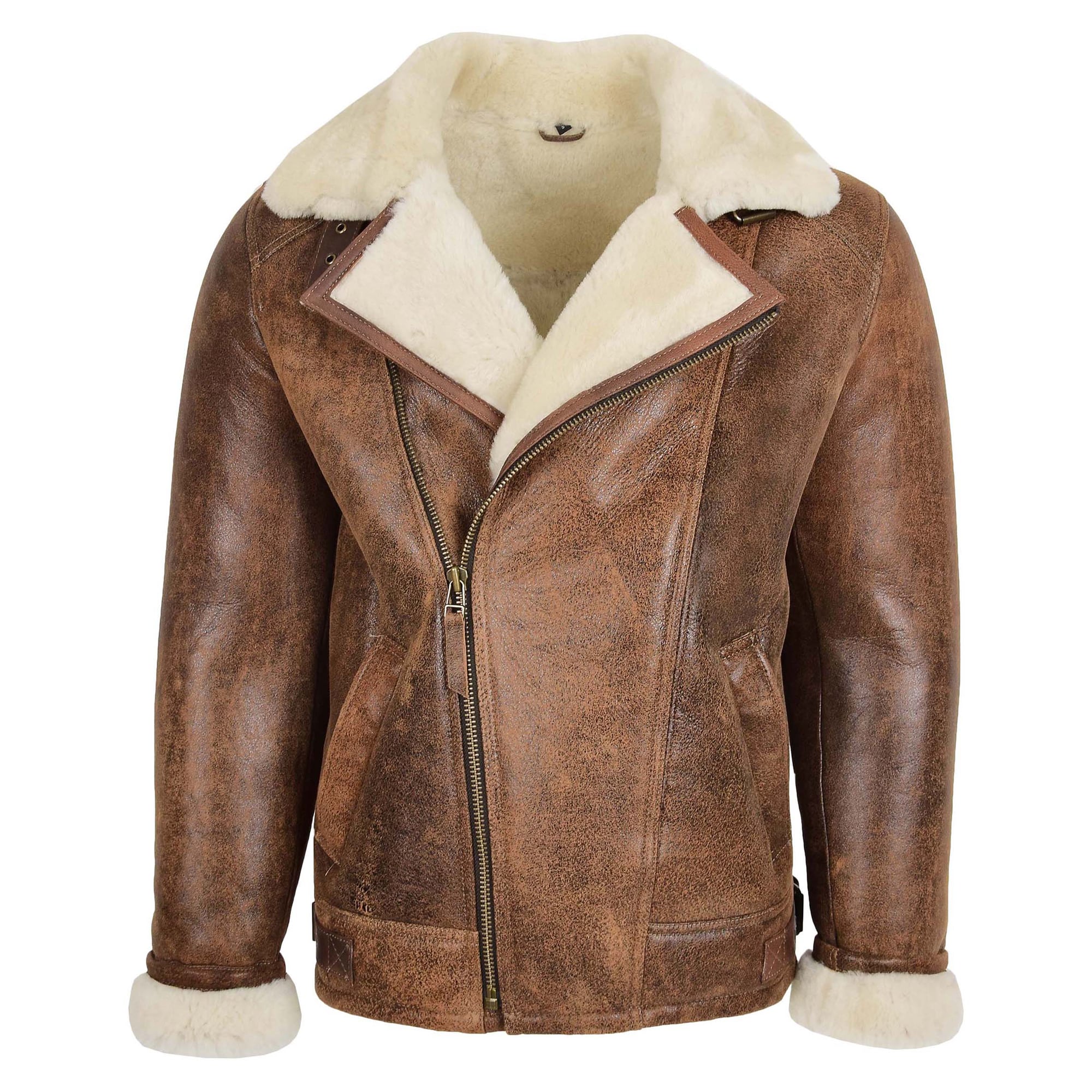 Mens Aviator Sheepskin Pilot Jacket Blen Vintage Brown