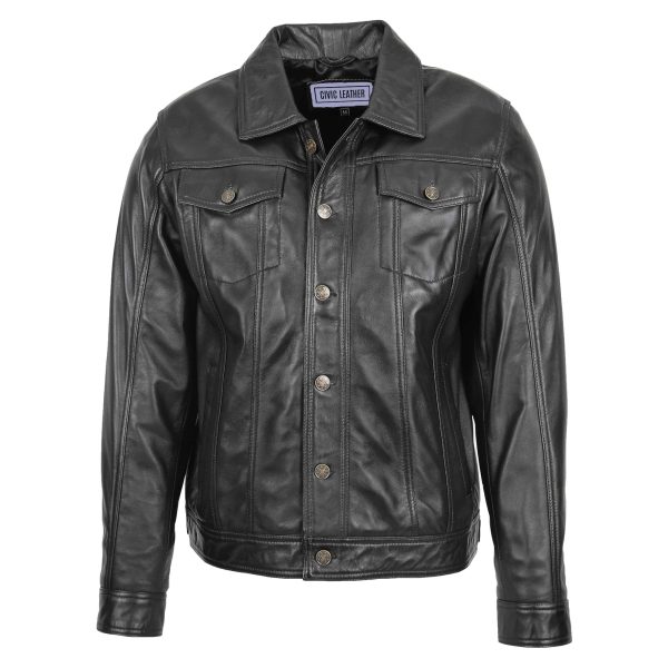Mens Leather Lee Rider Casual Jacket Terry Black