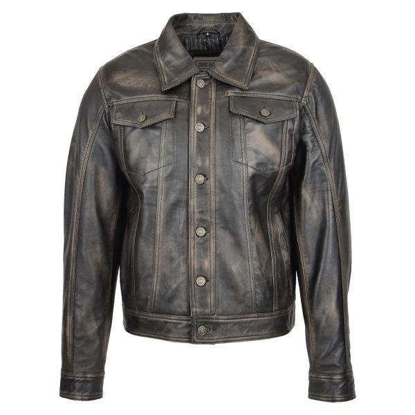 Mens Leather Lee Rider Casual Jacket Terry Black Two Shade