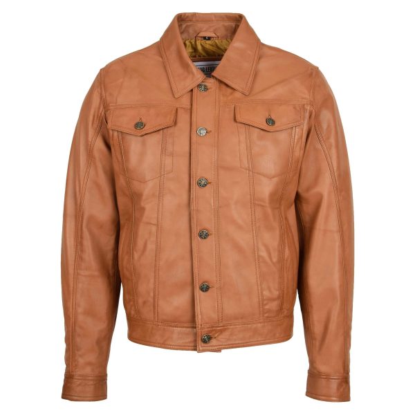 Mens Leather Lee Rider Casual Jacket Terry Tan