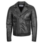 Dual Cross Zip Leather Biker Jacket