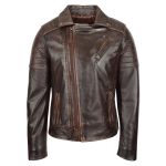 Brown Dual Cross Zip Leather Biker Jacket
