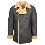 Mens Double Breasted Sheepskin Jacket Brown