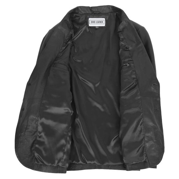 Mens Leather Blazer Two Button Jacket Black