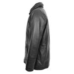 Mens Leather Classic Coat Detachable Collar Black