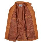 Mens Leather Reefer Jacket Buttoned Blazer Tan