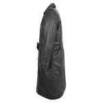 Mens Leather 3/4 Length Coat Double Breasted Black