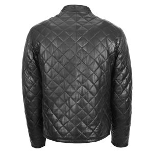 Mens Leather Quilted Anorak Style Jacket Jeff Black
