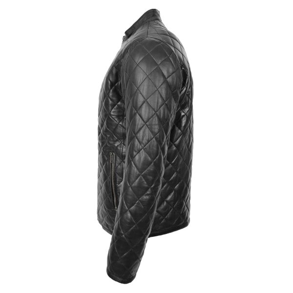 Mens Leather Quilted Anorak Style Jacket Jeff Black