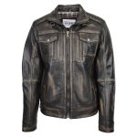 Mens Leather Urban Biker Style Jacket Hugo Rub Off