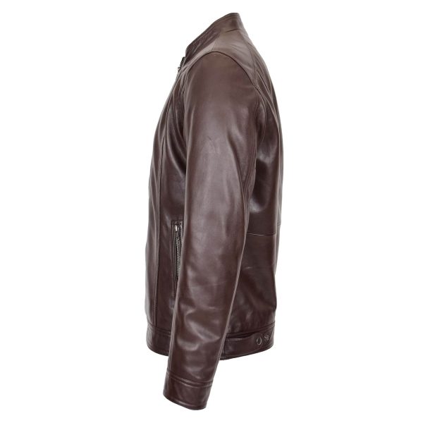 Mens Soft Leather Casual Plain Zip Jacket Matt Brown
