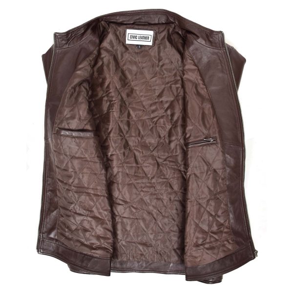 Mens Soft Leather Casual Plain Zip Jacket Matt Brown