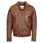 Mens Cafe Racer Leather Jacket Charlie Antique Brown