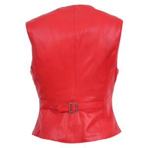Womens Leather Classic Buttoned Waistcoat Rita Red