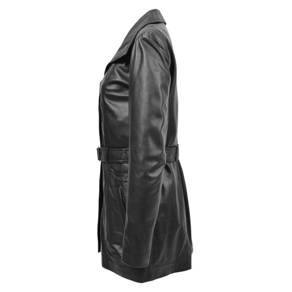 Womens Leather Trench Coat with Belt Shania Black