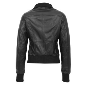 Womens Leather Classic Bomber Jacket Motto Black