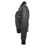 Womens Leather Classic Bomber Jacket Motto Black