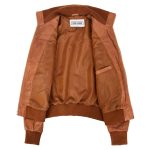 Womens Leather Classic Bomber Jacket Motto Tan