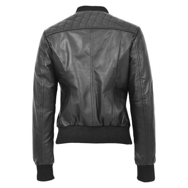 Womens Leather Varsity Quilted Bomber Jacket Sally Black
