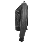 Womens Real Leather Varsity Bomber Jacket Faye Black