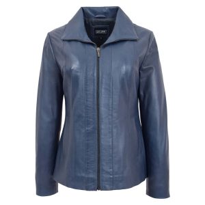 Womens Classic Zip Fastening Leather Jacket Julia Blue