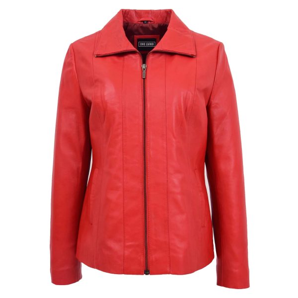 Womens Classic Zip Fastening Leather Jacket Julia Red