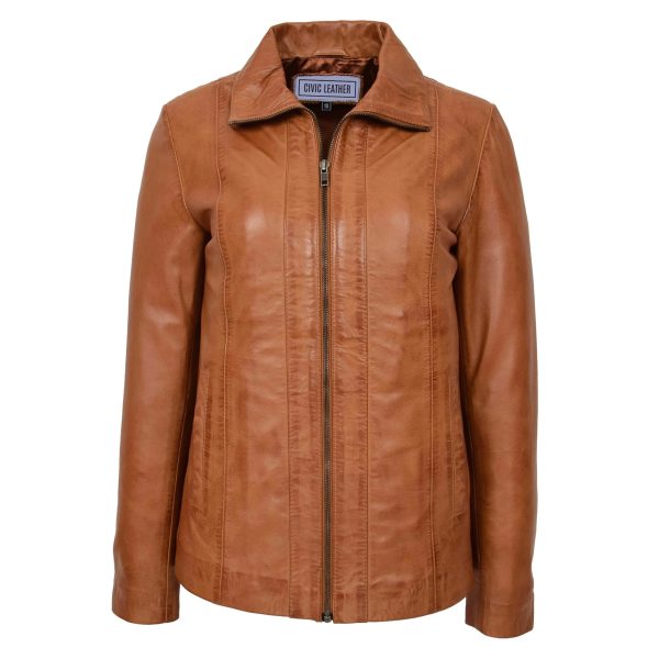 Womens Classic Zip Fastening Leather Jacket Julia Tan