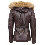 Womens Original Duffle Style Leather Coat Brown