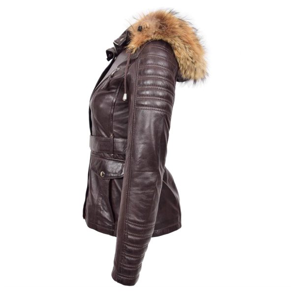 Womens Original Duffle Style Leather Coat Brown