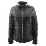 Womens Leather Puffer Coat Detachable Hooded Lucy Black