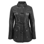 Womens Original Duffle Style Leather Coat Ariel Black