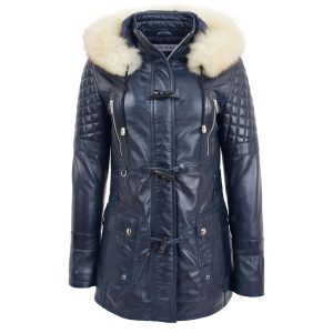 Womens Original Duffle Style Leather Coat Ariel Blue