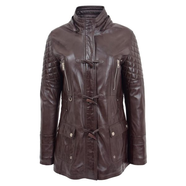 Womens Original Duffle Style Leather Coat Ariel Brown