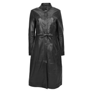 Womens Real Full Length Leather Long Coat Leila Black