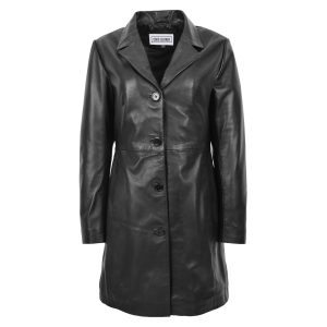 Womens Classic F99 Style 3/4 Length Leather Coat Black